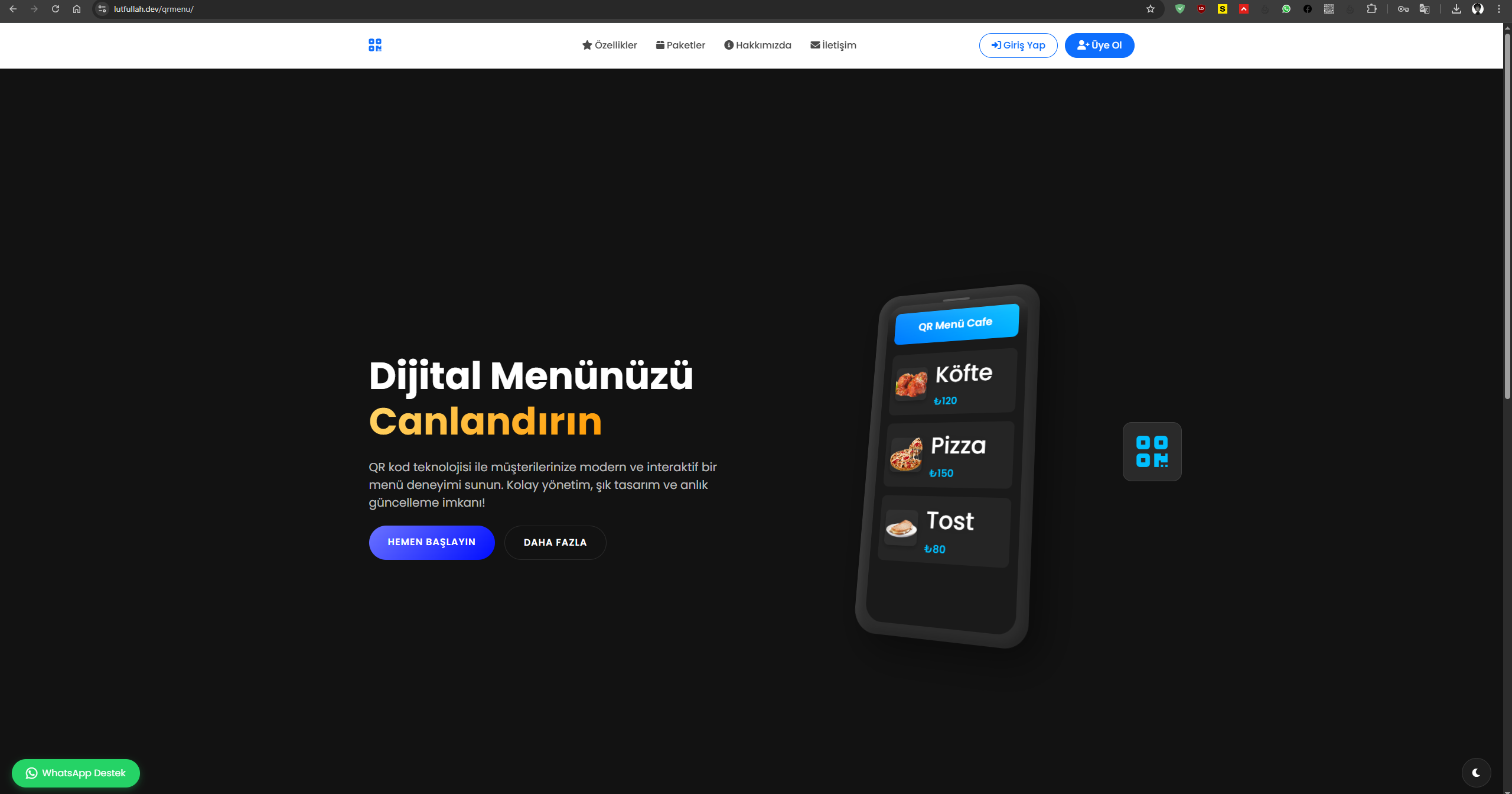 QR Menü Yazılımı – Çoklu Kullanıcı Destekli SaaS Sistem